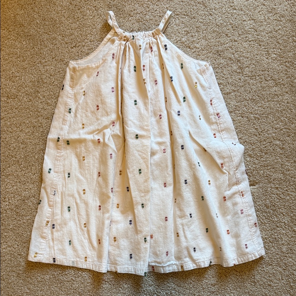 Gap Kids White Sleeveless Sundress with Multicolor Metallic embroidery